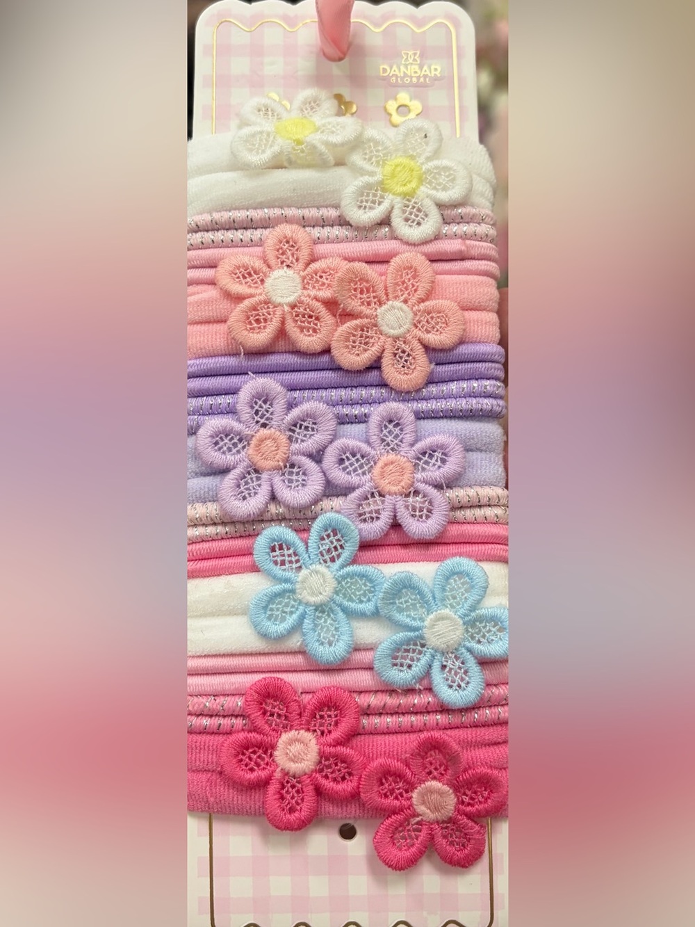 Pastel Flower Elastic Hair Ties for Kids - Pink, Lavender, Blue & White